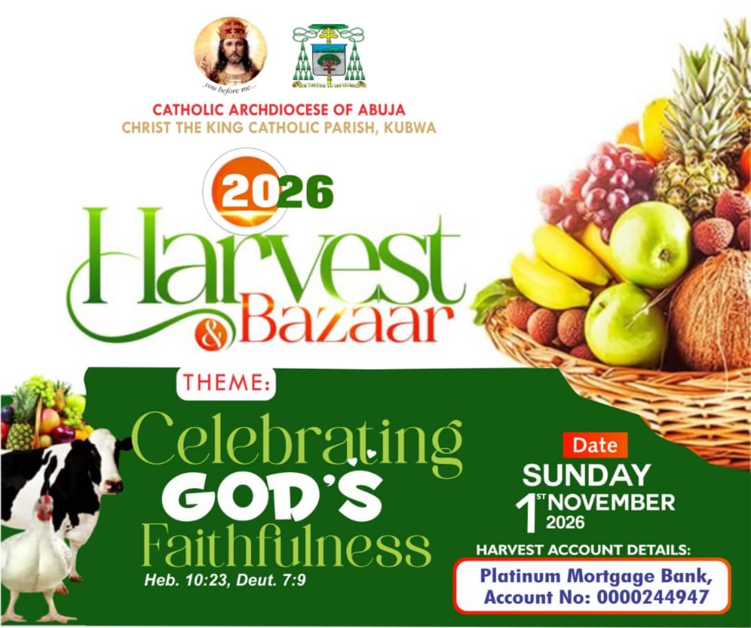 Christ the King Catholic Parish Kubwa Harvest and Bazaar 2026 poster